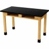 National Public Seating NPS Science Lab Table w/ Compartment - Chemical Resistant Top - 48"L x 24"W x30"H - Black w/ Oak Leg