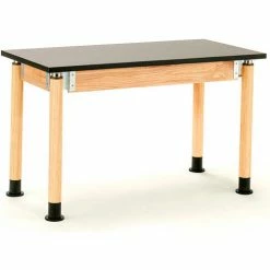 National Public Seating NPS Science Table - Chemical Resistant - Adjustable Height - 24"W x 48"L x 29"- 41"H - Black/Oak -Tables Shop NAA SLT2448AH OK