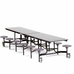 National Public Seating NPS® Mobile Cafeteria Table With Stools, 121"L x 59"W, Gray Top/Gray Stools/Black Frame -Tables Shop NAA mts12 greytop greystool