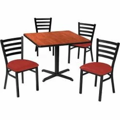 Premier Hospitality Furniture Premier Hospitality 36" Square Table & Ladder Back Chair Set, Mahogany/Red Vinyl Chair