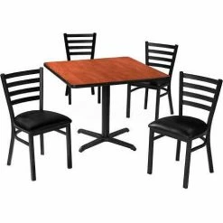 Premier Hospitality Furniture Premier Hospitality 42" Square Table & Ladder Back Chair Set, Mahogany/Black Vinyl Chair