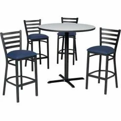 Premier Hospitality Furniture Premier Hospitality 36" Square Table & Barstools W/Ladder Back, Gray Table/Blue Seats