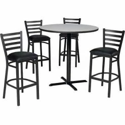 Premier Hospitality Furniture Premier Hospitality 36" Round Table & Barstools W/Ladder Back, Maple Table/Black Seats
