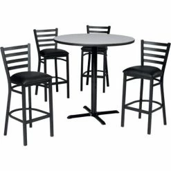 Premier Hospitality Furniture Premier Hospitality 42" Round Table & Barstools W/Ladder Back, Gray Table/Black Seats