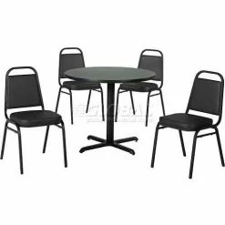 Premier Hospitality Furniture Premier Hospitality 42" Round Table & Stack Chair Set, Gray Table/Black Chairs