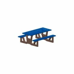 Petersen Manufacturing 72" Concrete Picnic Table Frame w/ Blue Steel Mesh Seat, Gray
