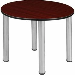 Regency Kee 30" Round Multipurpose Breakroom Slim Table, Mahogany/ Chrome