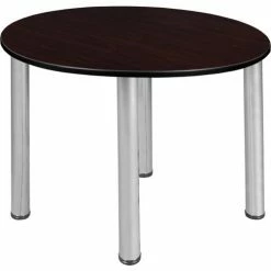 Regency Kee 36" Round Multipurpose Breakroom Slim Table, Mocha Walnut/ Chrome
