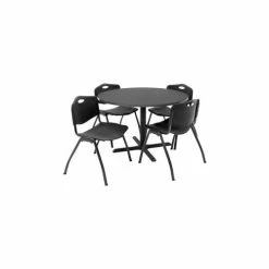 Regency 42" Round Table & Chair Set W/Standard Plastic Chairs, Gray Table/Black Chairs