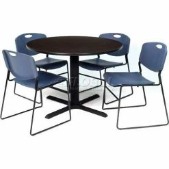 Regency 42" Round Table & Chair Set W/Wide Plastic Chairs, Walnut
