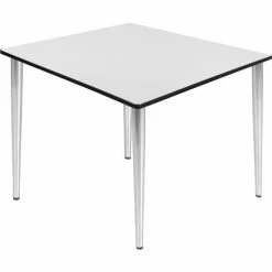Regency Kahlo 48" Square Multipurpose Breakroom Tapered Leg Table, White/ Chrome
