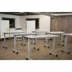 Luxor Adjustable Height Flip Top Table w/ Crank Handle - 60" - Gray -Tables Shop STAND NESTC 60 04