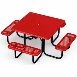 UltraPlay 46" Square Solid Top Picnic Table w/ 4 Seats, Perforated Metal, Red