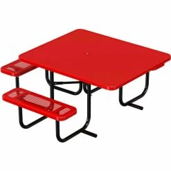 UltraPlay 46" Square Solid Top Picnic Table w/ 3 Seats, ADA Compliant, Perforated Metal, Red