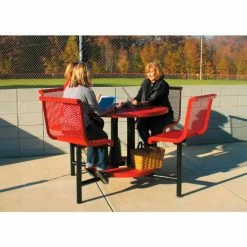 UltraPlay® 46" Round Bar Height Picnic Table w/ Seats, In Ground Mount, Red