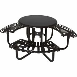 UltraPlay® 46" Kensington Round Picnic Table w/ Solid Top & 3 Slatted Seats, Black