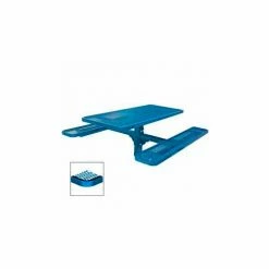 UltraPlay 6' Rectangular Single Pedestal Picnic Table, Diamond Metal, In Ground Mount, Blue