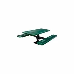 UltraPlay 6' Rectangular Single Pedestal Picnic Table, Perforated Metal, Surface Mount, Green