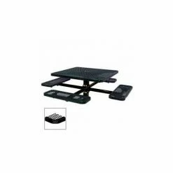 UltraPlay 46" Square Single Pedestal Picnic Table, Expanded Metal, In Ground Mount, Black