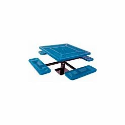 UltraPlay 46" Square Single Pedestal Picnic Table, Perforated Metal, Surface Mount, Blue