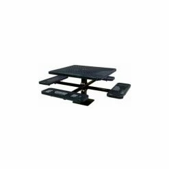 UltraPlay 46" Square Single Pedestal Picnic Table, Expanded Metal, Black