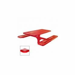 UltraPlay 6' Rectangular Single Pedestal Picnic Table, Diamond Metal, In Ground Mount, Red