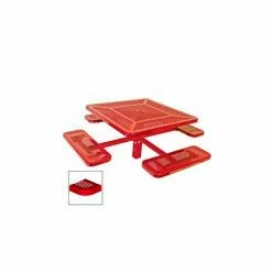 UltraPlay 46" Square Single Pedestal Picnic Table, Perforated Metal, In Ground Mount, Red