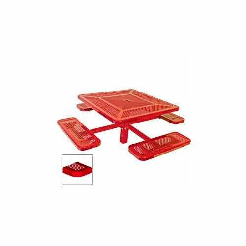 UltraPlay 46" Square Single Pedestal Picnic Table, Perforated Metal, In Ground Mount, Red 1 UltraPlay 46" Square Single Pedestal Picnic Table, Perforated Metal, In Ground Mount, Red