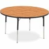Virco® Activity Table w/ Adjustable Legs - 48" Round - Black Frame/Oak Top