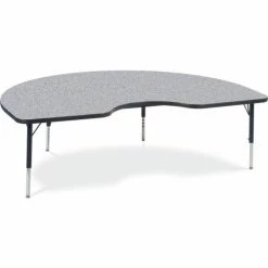 Virco® 48KID72LO Activity Table w/ Short Adj. Legs, 48" x 72" Kidney, Black Frame/Gray Top