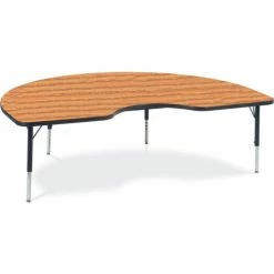 Virco® 48KID72LO Activity Table w/ Short Adj. Legs, 48" x 72" Kidney, Black Frame/Oak Top