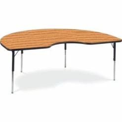 Virco® Activity Table w/ Adjustable Legs - 48" x 72" Kidney - Black Frame/Oak Top