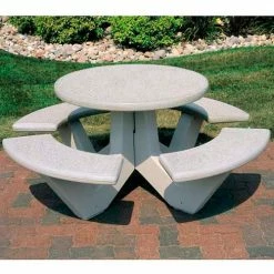 Wausau Tile® 66" Concrete Round Picnic Table, Gray