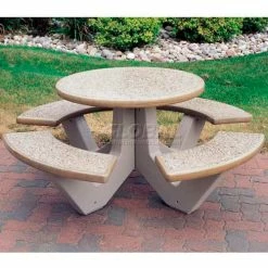 Wausau Tile® 66" Concrete Round Picnic Table, Sand