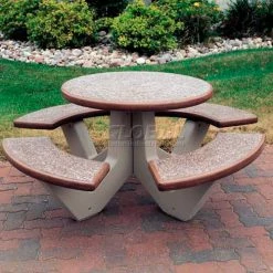 Wausau Tile® 66" Round Picnic Table, Concrete, Brown
