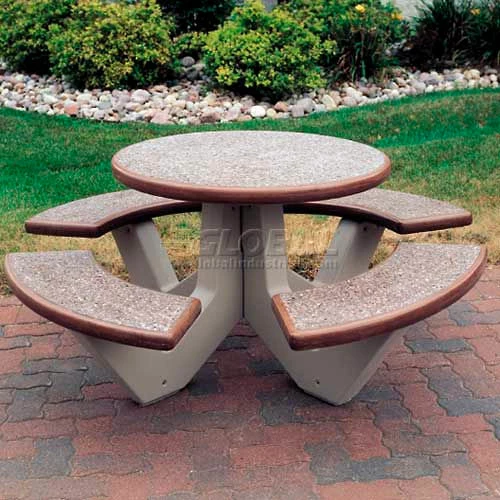 Wausau Tile® 66" Round Picnic Table, Concrete, Brown 1 Wausau Tile® 66" Round Picnic Table, Concrete, Brown