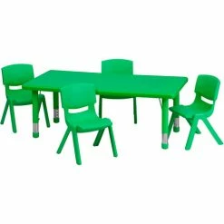 Flash Furniture 48''L Rectangle Plastic Height Adjustable Activity Table Set with 4 Chairs - Green
