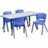 Flash Furniture 47.25" Rectangle Plastic Height Adjustable Activity Table Set with 4 Chairs - Blue