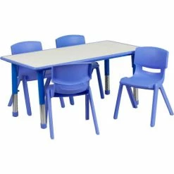 Flash Furniture 47.25" Rectangle Plastic Height Adjustable Activity Table Set with 4 Chairs - Blue