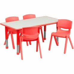 Flash Furniture 47.25" Rectangle Plastic Height Adjustable Activity Table Set with 4 Chairs - Red