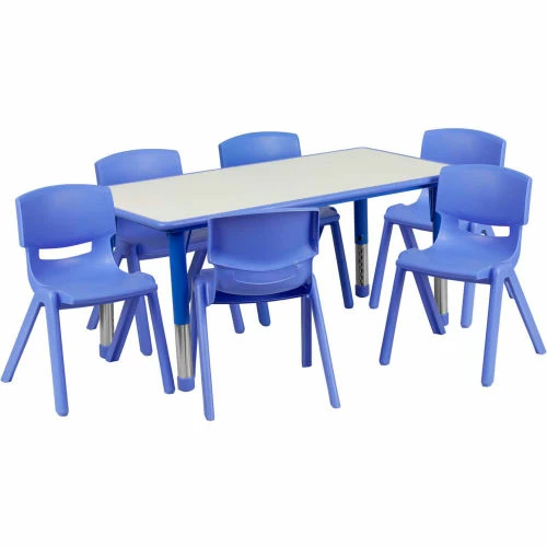 Flash Furniture 47.25" Rectangle Plastic Height Adjustable Activity Table Set with 6 Chairs - Blue 1 Flash Furniture 47.25" Rectangle Plastic Height Adjustable Activity Table Set with 6 Chairs - Blue
