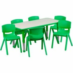 Flash Furniture 47.25" Rectangle Plastic Height Adjustable Activity Table Set with 6 Chairs - Green