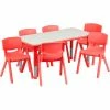 Flash Furniture 47.25" Rectangle Plastic Height Adjustable Activity Table Set with 6 Chairs - Red