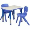Flash Furniture 26-5/8'' Rectangle Plastic Height Adjustable Activity Table Set with 2 Chairs - Blue