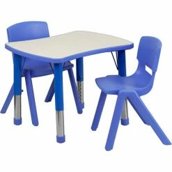 Flash Furniture 26-5/8'' Rectangle Plastic Height Adjustable Activity Table Set with 2 Chairs - Blue