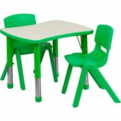 Flash Furniture 26-5/8'' Rectangle Plastic Height Adjustable Activity Table Set with 2 Chairs- Green