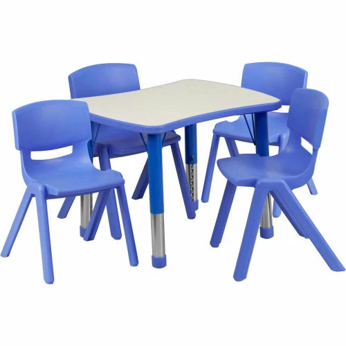 Flash Furniture 26.63" Rectangle Plastic Height Adjustable Activity Table Set with 4 Chairs - Blue 1 Flash Furniture 26.63" Rectangle Plastic Height Adjustable Activity Table Set with 4 Chairs - Blue