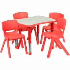 Flash Furniture 26-5/8'' Rectangle Plastic Height Adjustable Activity Table Set with 4 Chairs - Red