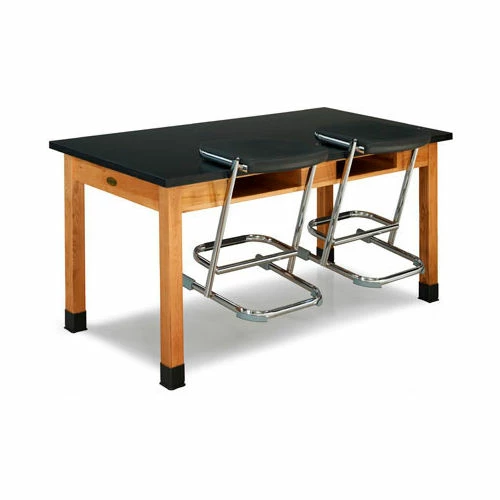 National Public Seating NPS Science Lab Table w/ Compartment - Chemical Resistant Top - 60"L x 30"W x36"H - Black w/ Oak Leg 2 National Public Seating NPS Science Lab Table w/ Compartment - Chemical Resistant Top - 60"L x 30"W x36"H - Black w/ Oak Leg - Image 2