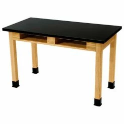 National Public Seating NPS Science Lab Table w/ Compartment - Phenolic Top - 72"L x 30"W x 36"H - Black w/ Oak Leg